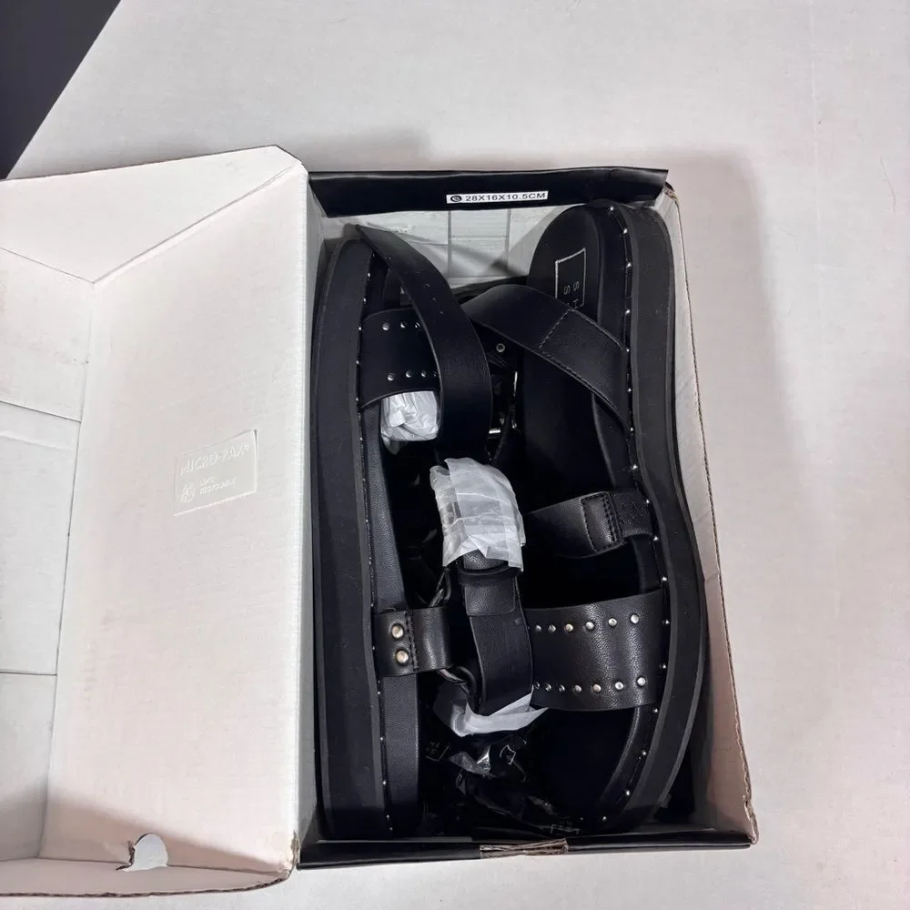Shu Shop Cameron Black Studded Ankle Strap Sandals NEW in Box size 8.5